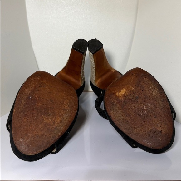 Max Mara Black Suede Raffia Heel Platform Peep Toe Heels Women's size 9/39 - Picture 12 of 12